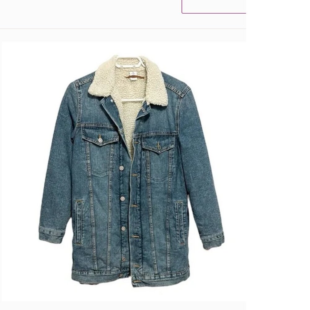 Womens Blue Denim Jacket with Cream Sherpa Collar